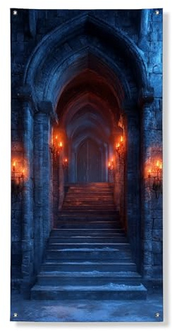 Mittelalterliche Schloss-Türabdeckung, Banner, dekorativ, dunkle Gothic-Architektur, Haustür-Dekoration, für drinnen und draußen, Halloween, Festival, Zubehör, 91,4 x 183,9 cm