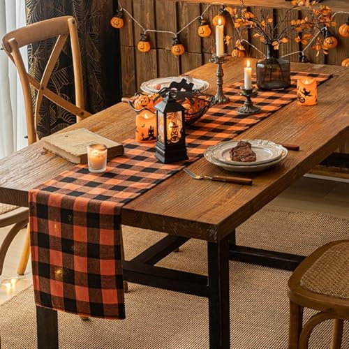HiyyFloy Halloween Buffalo Check Plaid Tischläufer, Polyester Klassische Familienessen Tischläufer Für Indoor Outdoor Partys Events Home Decoration