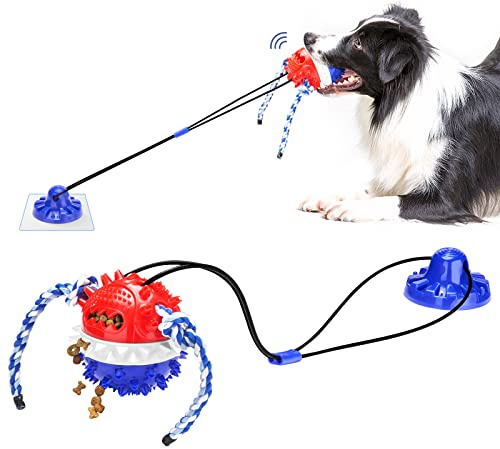 gootosee Interactive Dog Toys Aggressive Chewer Suction Cup Tug of War, Indestructible Puzzle Toys & Treat Dispensing Ball for Dog Enrichment