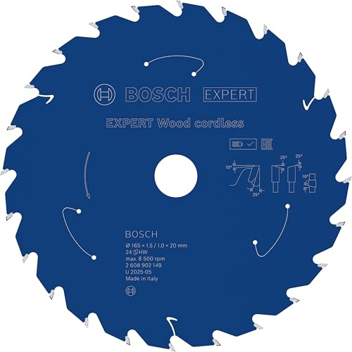 Bosch 1x Expert Wood Cordless Circular Saw Blade for Handheld Circular Saw | for Softwood, Hardwood, Ø 165 mm, Professional Accessory Hand-Held Cordless Circular Saws