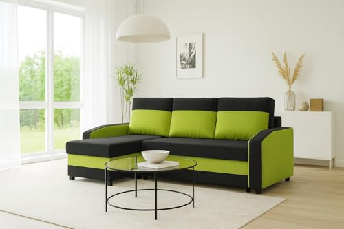 Agritrade AK Orion Sofa Bed – Modern Convertible Couch with Optional Corner Section & Storage – Multiple Colours (BLACK GREEN, Corner - L Shape Sofa)