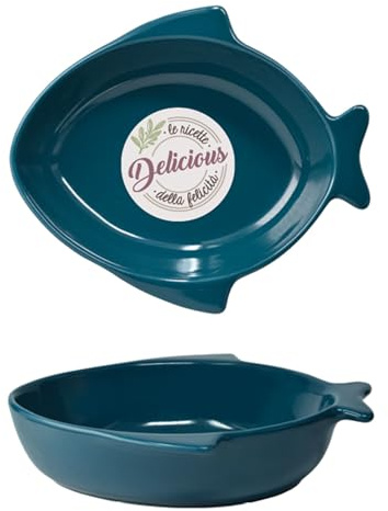 WALD Set 2 Pirofile monoporzione in Kergrès – Argilla ceramica ad alta resistenza per forno – Ideali per cucina e servizio a tavola (Pesce Blu)