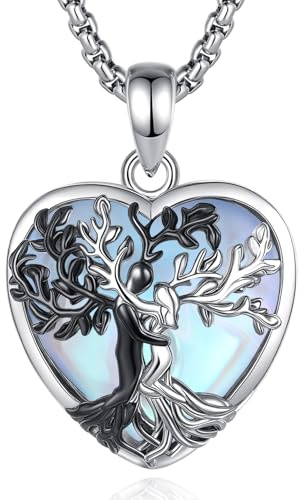 INFUSEU Collier Arbre De Vie Arbre Généalogique Cristal Obsidienne/Cornaline/Améthyste/Pierre de Lune/Malachite/Turquoise Pendentif Guérison Protection Medaillon Bijoux Cadeau Pour Femme