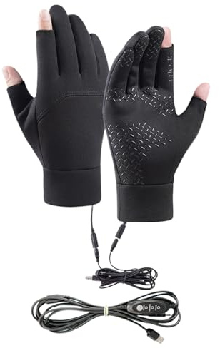 Guantes calefactados, guantes eléctricos para montar – Guantes de bicicleta recargables por USB con pantalla táctil de dos dedos | Para hombres y mujeres, motocicleta, trabajo, esquí, caza