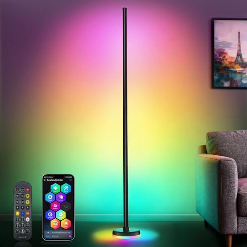 LED Floor Lamp RGB Corner Lamp - 140cm Corner Floor Lamp with App Remote Control, Music Sync, DIY Mode, Timer, 16 Million Colour Changing Lamp, Dimmable Modern Floor Lamp for Living Room, Bedroom