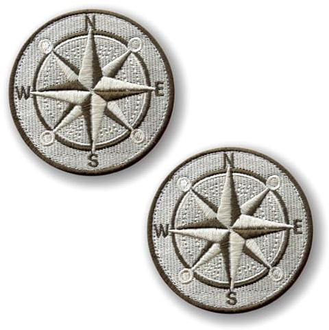 Compass Outdoor-Abenteuer Reisen Hook Loop Patch,2 Stück Taktisch Kompass Bestickter Abzeichen Stickerei Patches für Uniformen Westen Jeans Jacken Rucksäcke Kleidung Mützen Taschen