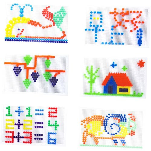 Abaodam 592Pcs Mushroom Nail Jigsaw Puzzle Board for, 27.5X19Cm Pegboard Puzzle Educational Set, Early Childhood Montessori Game for and Random Color Random Color
