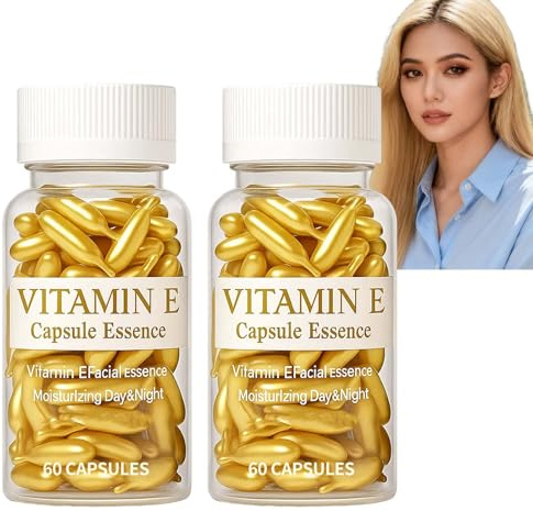 Capsules de vitamine E pour le visage, sérum anti-âge pour une peau radieuse, hydratation hydratante, réduction des ridules, rides, soins de la peau, 60 capsules (2Pcs)
