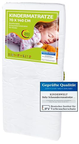KiNDERWELT Kindermatratze 70x140 cm, Schaumkernmatratze gesteppt, Matratze für Kinderbett, Schaumstoffmatratze Kinder, Made in Germany