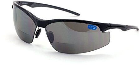 V.W.E. De Alto Rendimiento De Protección De Los Vidrios Rx-Bifocales De Seguridad Espejo Ligero Matiz Bifocales - Lector De Sol Gafas De Sol - (Negro, 2.00)