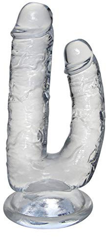Consolador realista de doble cabeza, pene transparente de doble estimulación Vaginal con ventosa fuerte, glande, masturbación, juguete para adultos
