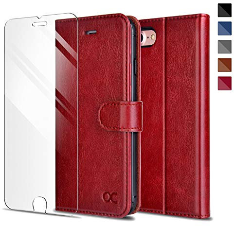 OCASE Kompatibel für iPhone 7/8/SE 2020 2022 5G Handyhülle [mit Schutzfolie] [Premium Leder] Schutzhülle Klapphülle Handytasche Etui Red