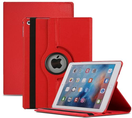 World Biz Rotating Case for iPad 9.7 2018/2017 / iPad Air 2 / iPad Air (9.7'') - 360 Degree Rotation Multi-Angle Viewing Stand, Shockproof PU Leather Book Style Flip Auto Sleep/Wake (Red)