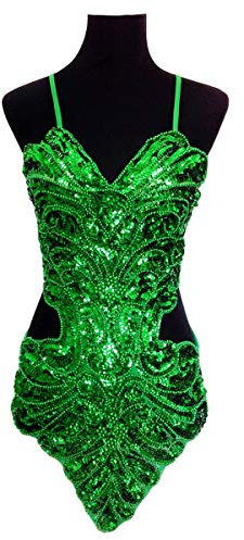 Grouptap Latin Women Dance Fancy Sequin Backless Ballroom Star Show Dress Blue/Green top (no Skirt) for Tango Samba Rumba Ladies Outfit