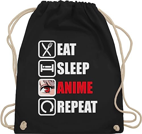 Turnbeutel Rucksack - Geschenke - Eat sleep Anime repeat - Manga Japan - Unisize - Schwarz - klamotten mädchen turnbeutel+anime geschenk+anime comic turnsack fans anime+tasche anemi beutel tasche