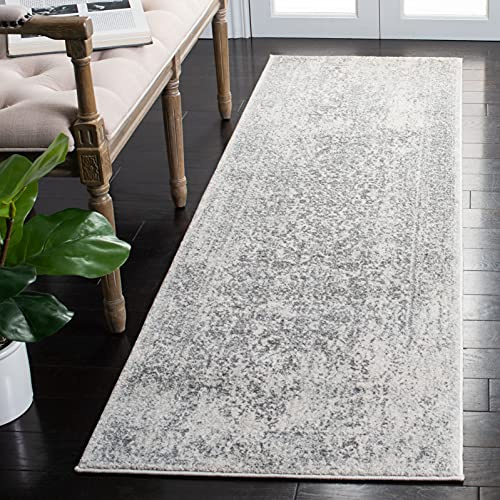 SAFAVIEH Traditionell Teppich für Wohnzimmer, Esszimmer, Schlafzimmer - Evoke Collection, Kurzer Flor, Elfenbein und Grau, 66 x 213 cm