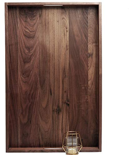 MAGIGO 28 x 18 Inches Extra Large Rectangle Black Walnut Wood Ottoman Tray with Handles, Serve Tea, Coffee or Breakfast in Bed, Classic Wooden Decorative Serving Tray