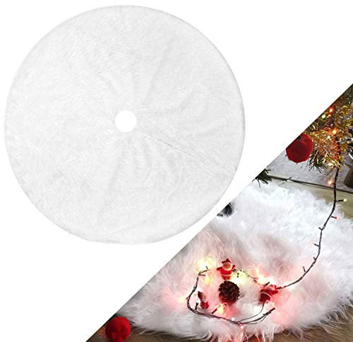 WELLXUNK® Weißer Plüsch Weihnachtsbaum Rock Weihnachtsbaumdecke Groß Weiß Kunstfell Weihnachtsbaum Röcke Ornaments für Weihnachten Baum Rock Deko Weiß Weihnachtsdekoration (Weiß)