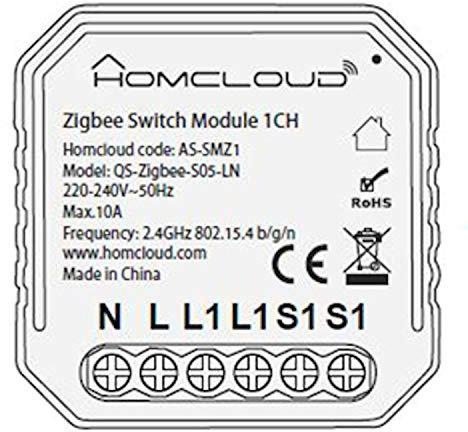 Modulo Interruttore Zigbee intelligente da inserire nella scatola elettrica 503, comandabile da Smartphone e Vocalmente. Necessita di centralina Hub Zigbee Homcloud.