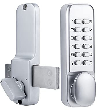 Stainless Steel 100% Mechanical Door Locks with Keypad Door Knob, Waterproof Keyless Entry Door Keypads Deadbolt Lock with Handle, Digital Outdoor Gate Combination Door Locks Set with Keypads (Silver)