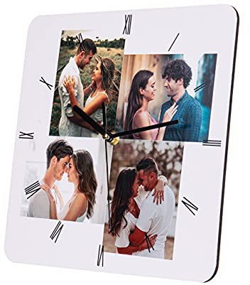 Jewel Reloj de Pared Foto Personalizado con 1-12 Imágenes Relojes de Pared de Madera para la Familia Madre Cumpleaños Aniversarios de Boda Regalo Decorativo (4 Foto)