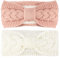 Telgoner Stirnband Damen Winter, 2 Pcs Stirnbänder Strick, Haarband Ohrenwärmer Elastische, Haarbänder Verdicken Headwrap Kopfband für Damen/Frauen/Mädchen(Weiß+Rosa)