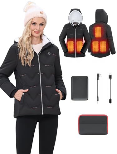 Kintiwe Heated Jacket for Women Heated Coat Heated Hoodie Heated Body Warmer with USB 5V 10000mAh Battery Pack Include for Outdoor Camping Hiking Hunting Skiing