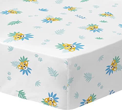 CTI Le Roi Lion Simba Drap Housse, 100% Coton, Blanc, 90x190 cm