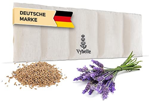 Vybelle® Körnerkissen (51x17cm) 5-Kammer Wärmekissen Mikrowelle [mit wohltuenden Lavendelblüten] Dinkelkissen mit abnehmbarem Bezug aus atmungsaktiven Leinen - Entspannung Nacken Schulter