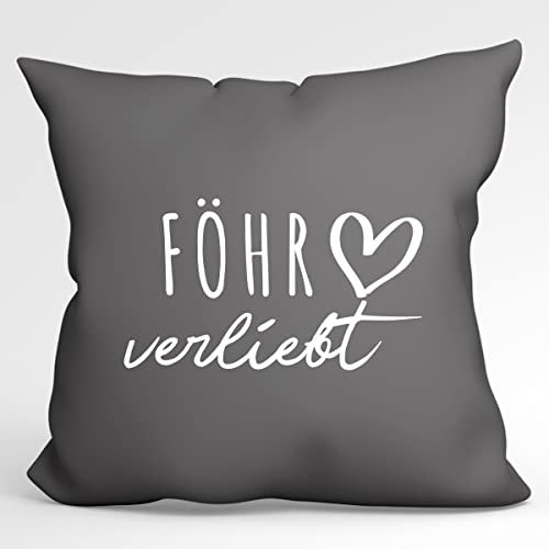 Huuraa Sofakissen Föhr verliebt Geschenk 40x40cm mit Füllung Steel Grey Baumwolle Föhr Mitbringsel
