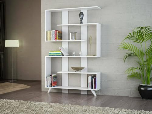 Dmora Libreria Gienah, Scaffale da Ufficio, Mobile portalibri, Biblioteca, 120x20h162 cm, Bianco