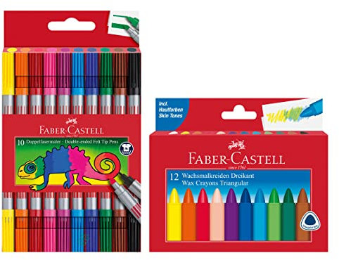Faber-Castell 205032 - School Set mit 12er Etui Wachsmalstifte und 10er Etui Doppelfasermaler
