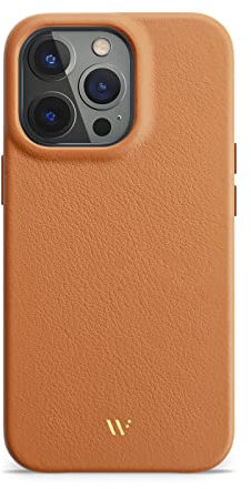 WIIUKA Hülle für iPhone 14 Pro, Leder aus Deutschland, Lederhülle extra Dünn, Premium Handyhülle, Case, Qi, Macaron Edition Toffee Braun