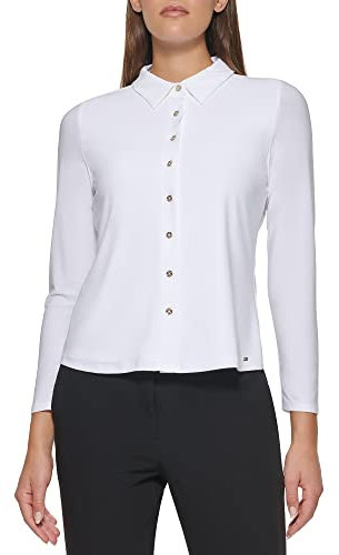 Tommy Hilfiger Haut boutonné à Manches Longues sur Le Devant Chemise Bas, Ivory, M Femme