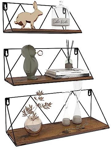 EYMPEU Rustic Floating Shelves with Brackets, Wall Shelves Set of 3 for Living Rooms, Bedrooms, Kitchens, Offices, Modern Home