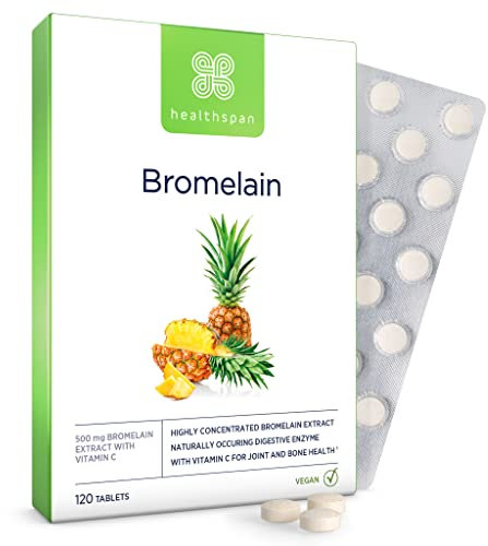 Healthspan Bromelain with Added Vitamin C | 120 Tablets | 500mg Bromelain Extract | Digestive Enzyme | Pineapple Plant | Vegan