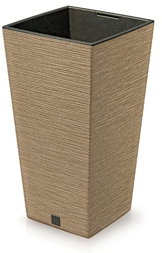 Furu Square Eco Wood - Maceta cuadrada decorativa de plástico y madera, 33 % cm, para interior y exterior, 30 x 30 x 55 cm, cuadrada, marrón, diseño moderno, 35 litros