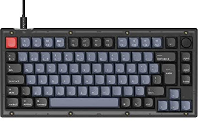 Keychron V1 Teclado Mecánico Personalizado con Perilla, Cablede 82 Teclas RGB Backlight QMK/Via Macro Programable, Hot Swappable Keychron K Pro Brown Switch para Mac Windows,Frosted Black
