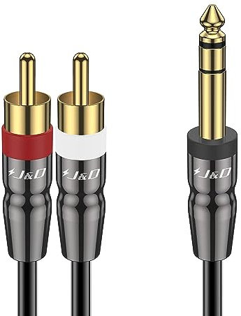 J&D 6.35mm TRS to Dual RCA Audio Cable, Copper Shell Heavy Duty 6.35mm 1/4 inch Male TRS to 2 RCA Male Stereo Audio Y Splitter Cable (3 m)