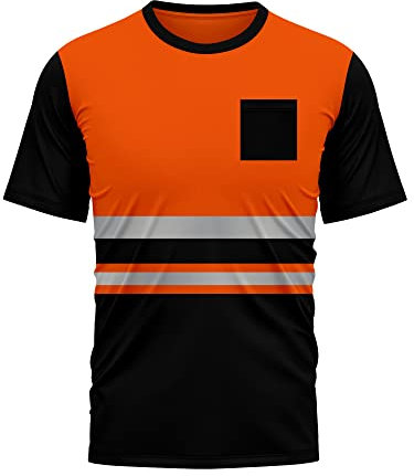 trending babz Hi Vis Security Work T Shirts Short Sleeves Safety Quick Dry Reflective Tape Round Crew Neck Breathable Workwear High Visibility Top S/2XL Orange Black