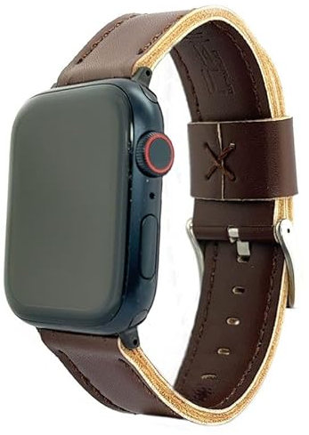 Mikrofaserarmband kompatibel mit Apple Watch – Series 1 2 3 4 5 6 7 8 9 SE SE2 Ultra – 38mm 40mm 41mm 42mm 44mm 45mm 49mm – Vegan wasserfest – Ref AWP415 Dunkelbraun-Schwarzer Adapter