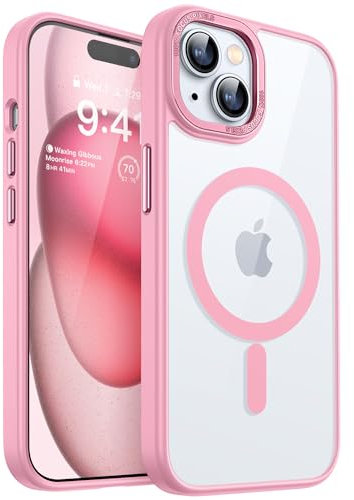 CANSHN Cover Magnetica Trasparente per iPhone 15, [Compatibile con MagSafe] Custodia Protettiva Antiurto per Telefono - Rosa