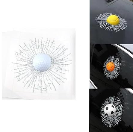 Aoguaro 3D Auto Fenster Riss Aufkleber Crazy Golf Ball Broken Glass Aufkleber Ball Smashing Glass Sticker Fenster Aufkleber Kunst Kit Lustige Fenster Aufkleber Dekorationen