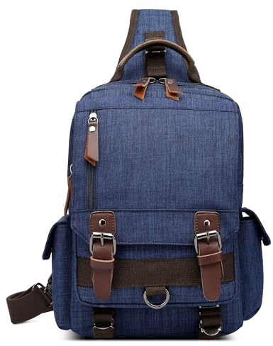 DORRISO Elegante Uomo Borsa sul Petto Alta Capacità Zaino Monospalla per 10.9 Pollici iPad con Manico Molteplici Tasche per Viaggio Casuale Shopping Impermeabile Borsa a Tracolla Uomo Blu