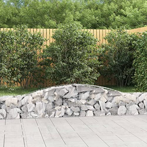 Higsose Gabion avec arc haut 400 x 30 x 40/60 cm, argenté, fer galvanisé, grille de gabion, panier métallique de jardin, clôture de gabion, mur de jardin, jardinière à pierres, mur décoratif, abione