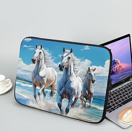 Showudesigns Horse Computer Sleeve for Women Men Slim Laptop Sleeve 15 inch Portable Accessory Bag Easy To Clean Computer Carrying Case Beach Briefcase White Blue Sky