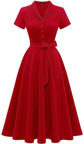 Wedtrend Cocktailkleid Rockabilly Damen Schuhe Kleid Rockabilly Kleider Damen mit Ärmel Petticoat Kostüm Retro Kleider Damen WTP30001 Red S