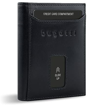 bugatti Secure Slim Mini Börse Spezial mit RV-Münzfach und RFID-Schutz aus Leder, schwarz
