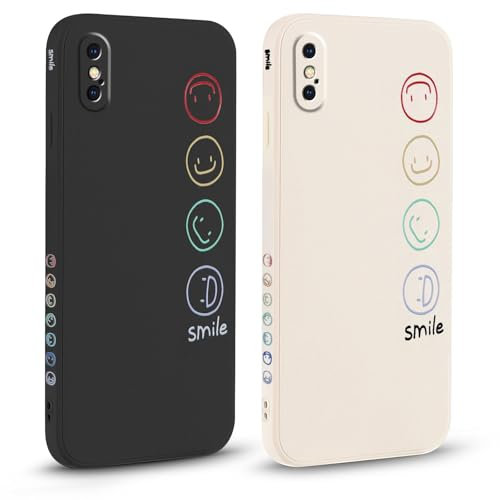Pnakqil [2 Pezzi Cover per Apple iPhone X/XS 5.8, Aesthetic Custodia Morbide Silicone con Sorriso Face Disegni Protezione Della Fotocamera Antiurto Ultra Carino TPU Morbida Case per iPhone X/XS