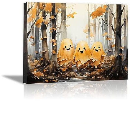 JOSUE Minimalistischer Halloween-Kürbis Leinwand Deko, Weiß schwarz Wand Bilder für Wohnzimmer Schlafzimmer Flur Deko -30x40cm Gerahmt